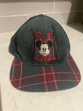 Vintage Mickey Mouse Corduroy Snapback Hat Plaid Brim Goofy’s Hat Co Disney 90s